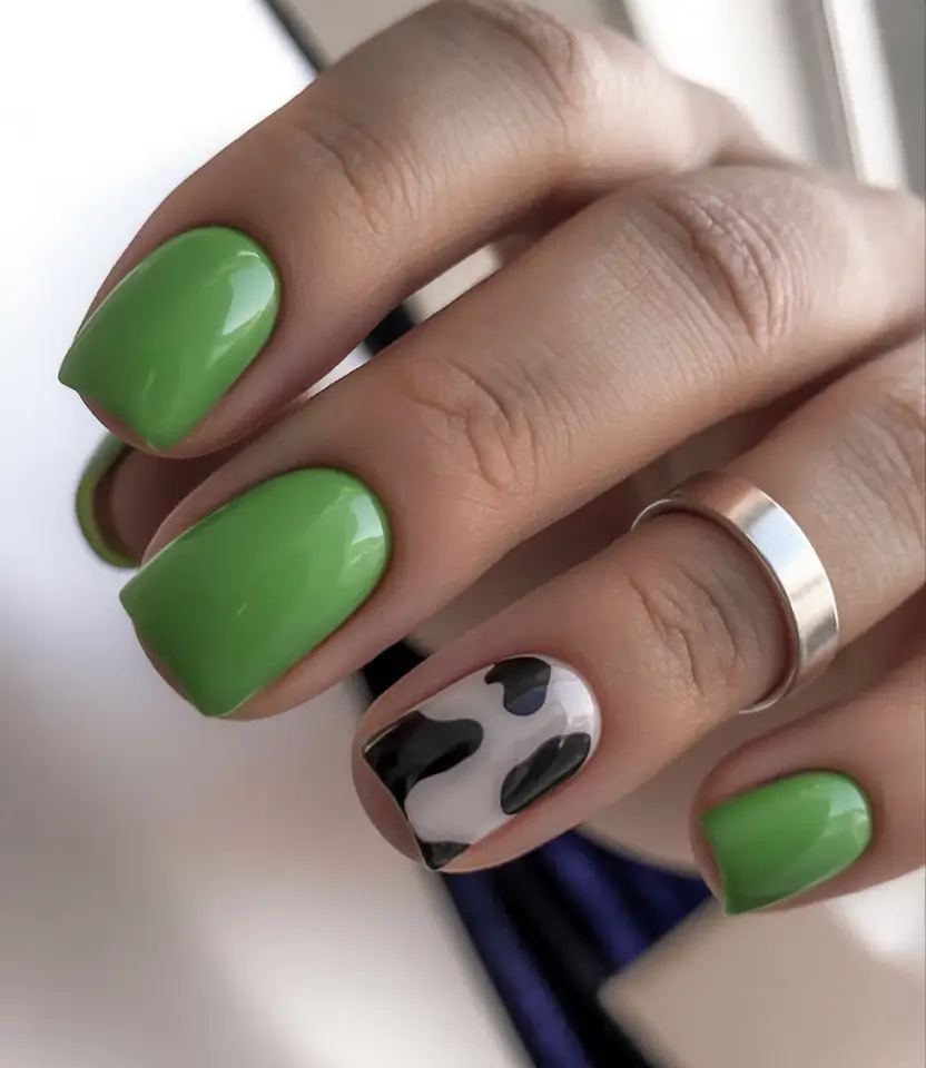 Fall nail designs 2025 Lime Green with Monochrome Accent