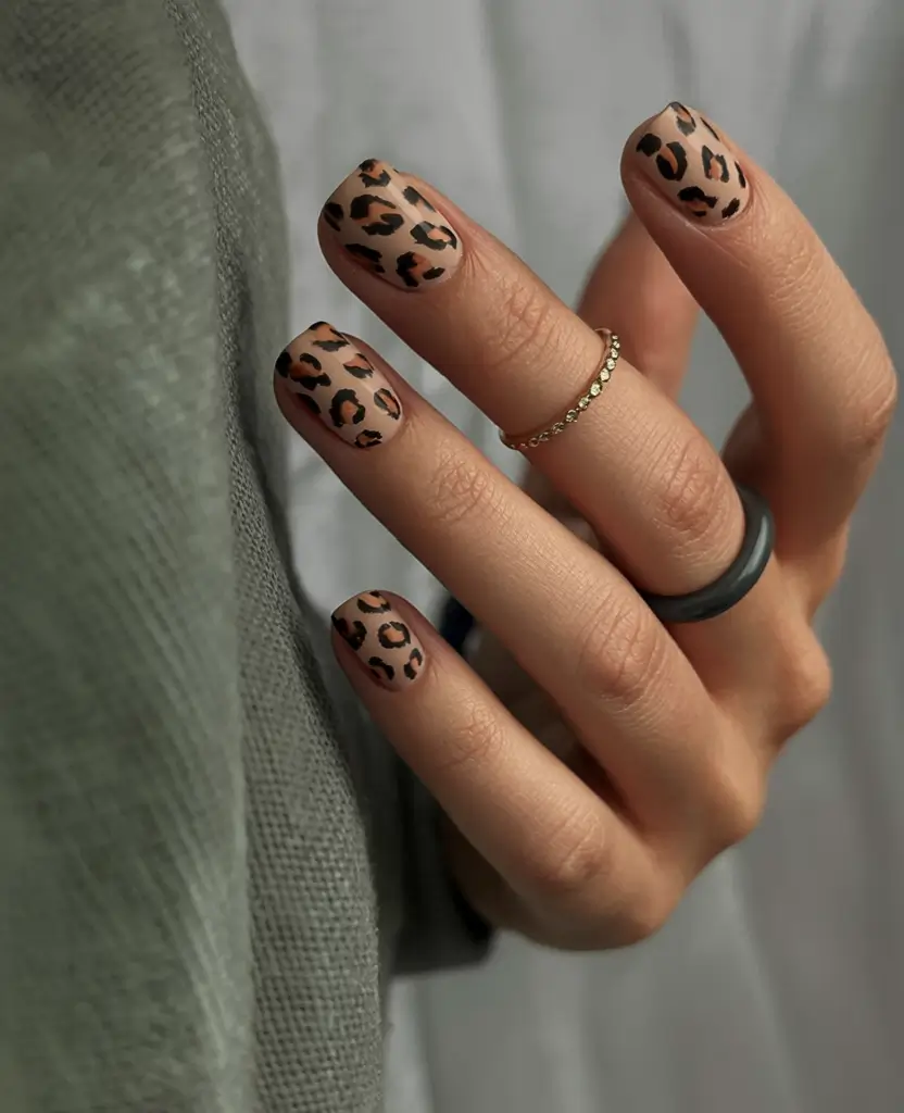 Fall nail designs 2025 Matte Leopard Print