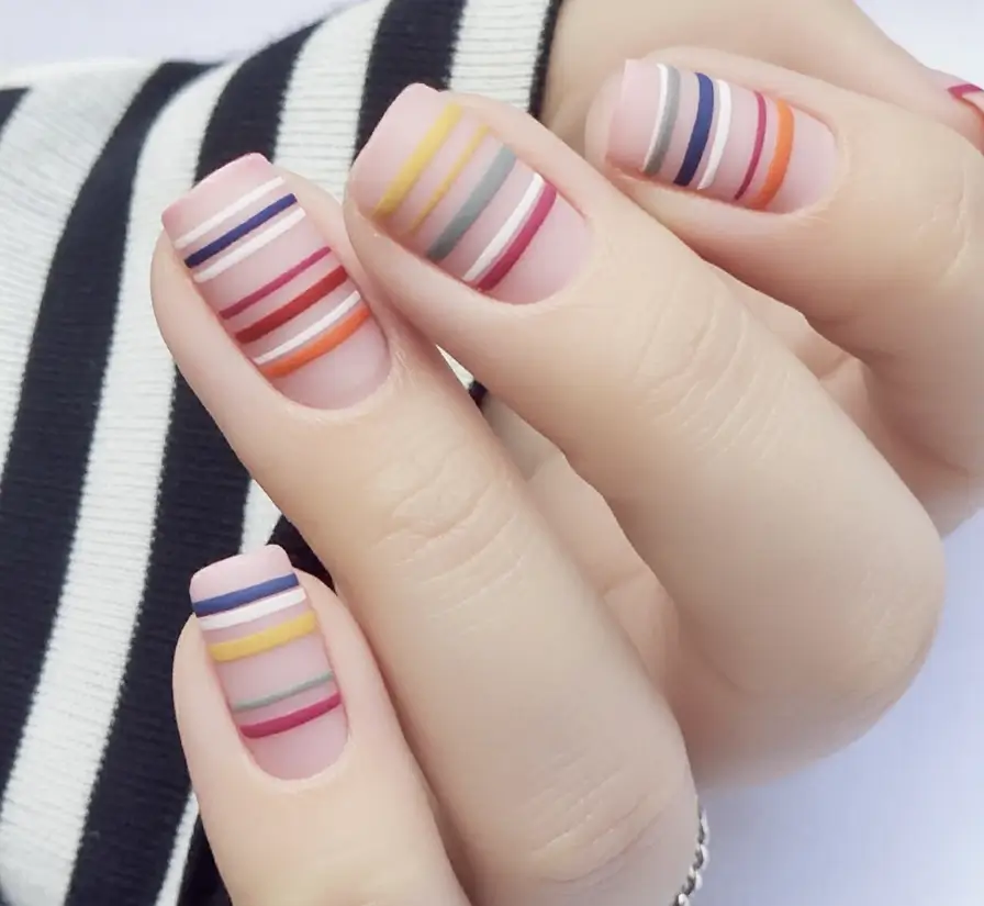 Fall nail designs 2025 Playful Striped Matte Pastels