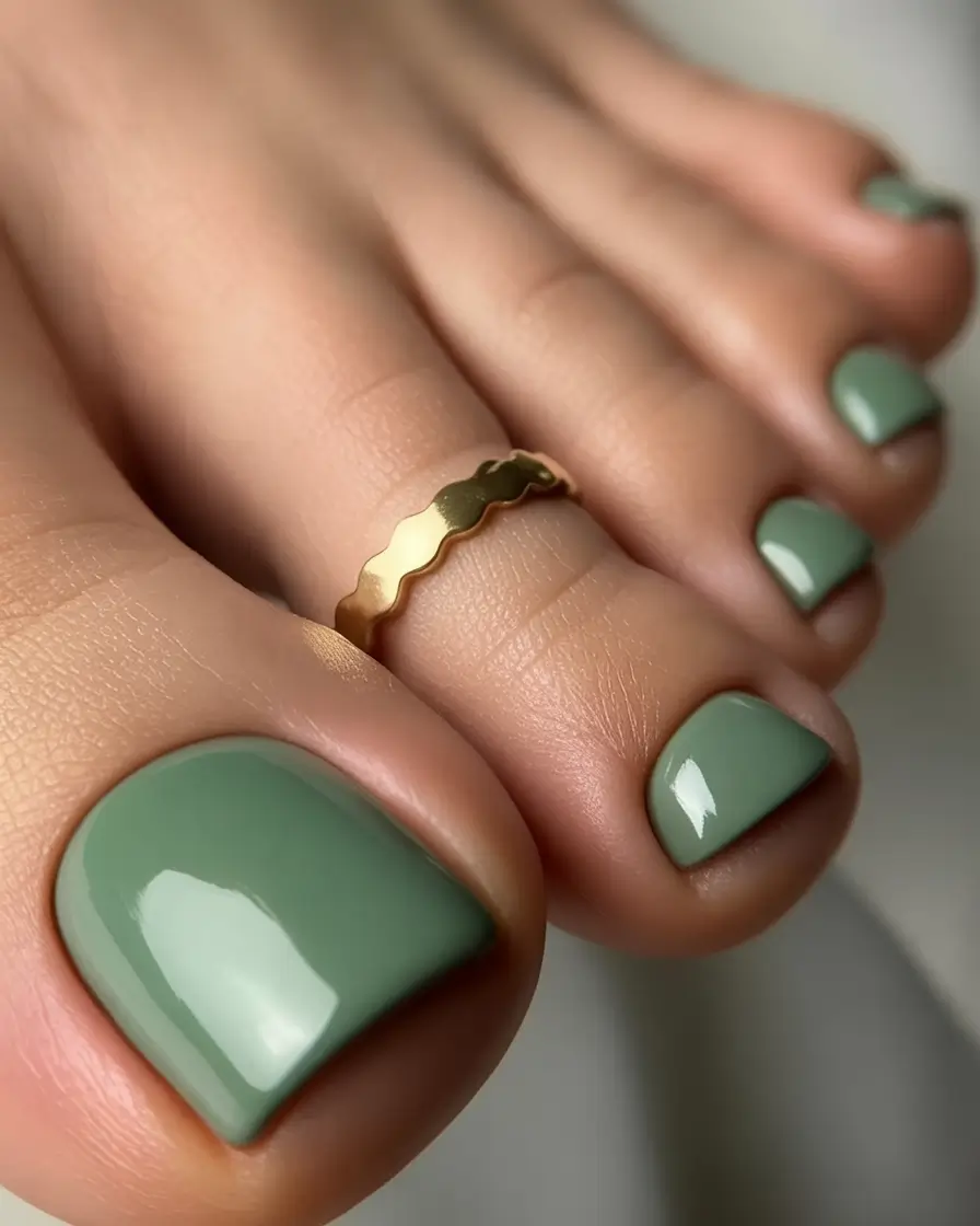 fall pedicure colors 2025 Soft Sage Elegance for Autumn Toes