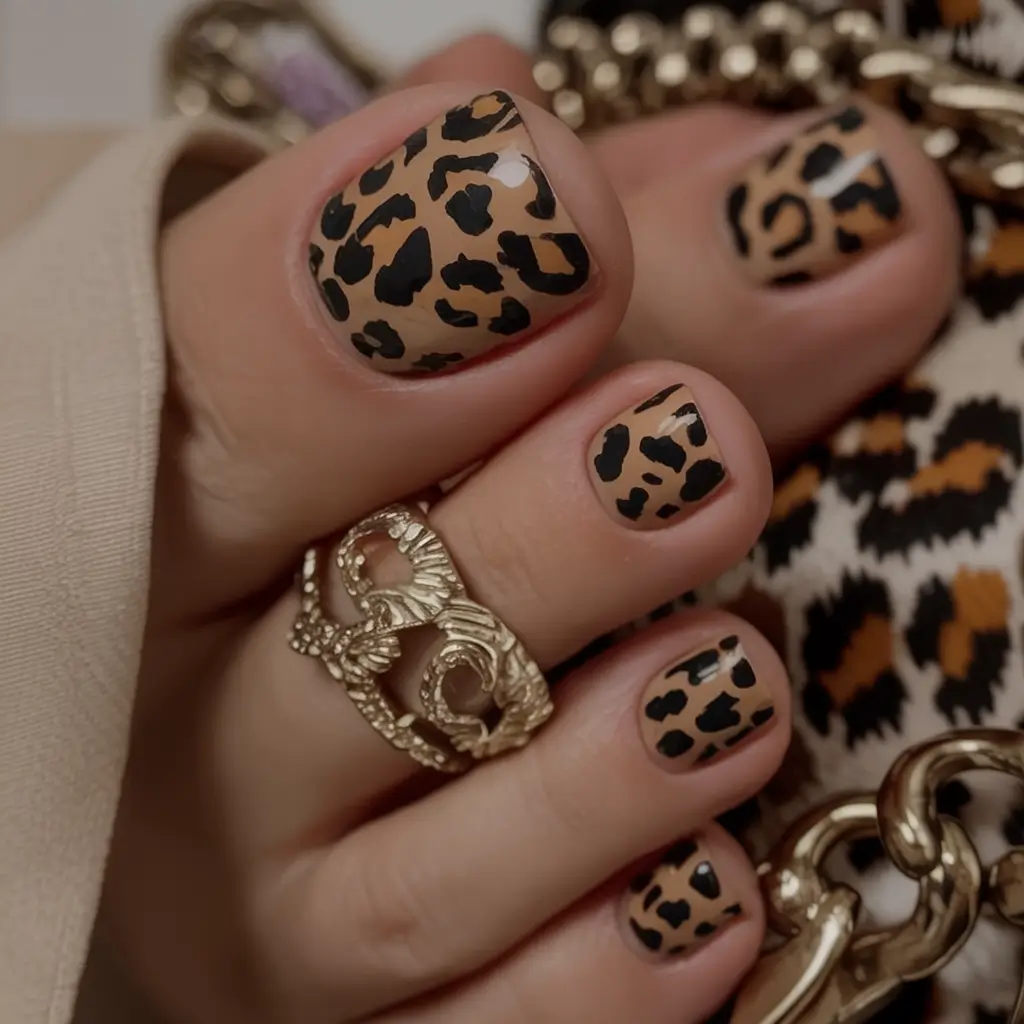 fall pedicure colors 2025 Classic Leopard Glam