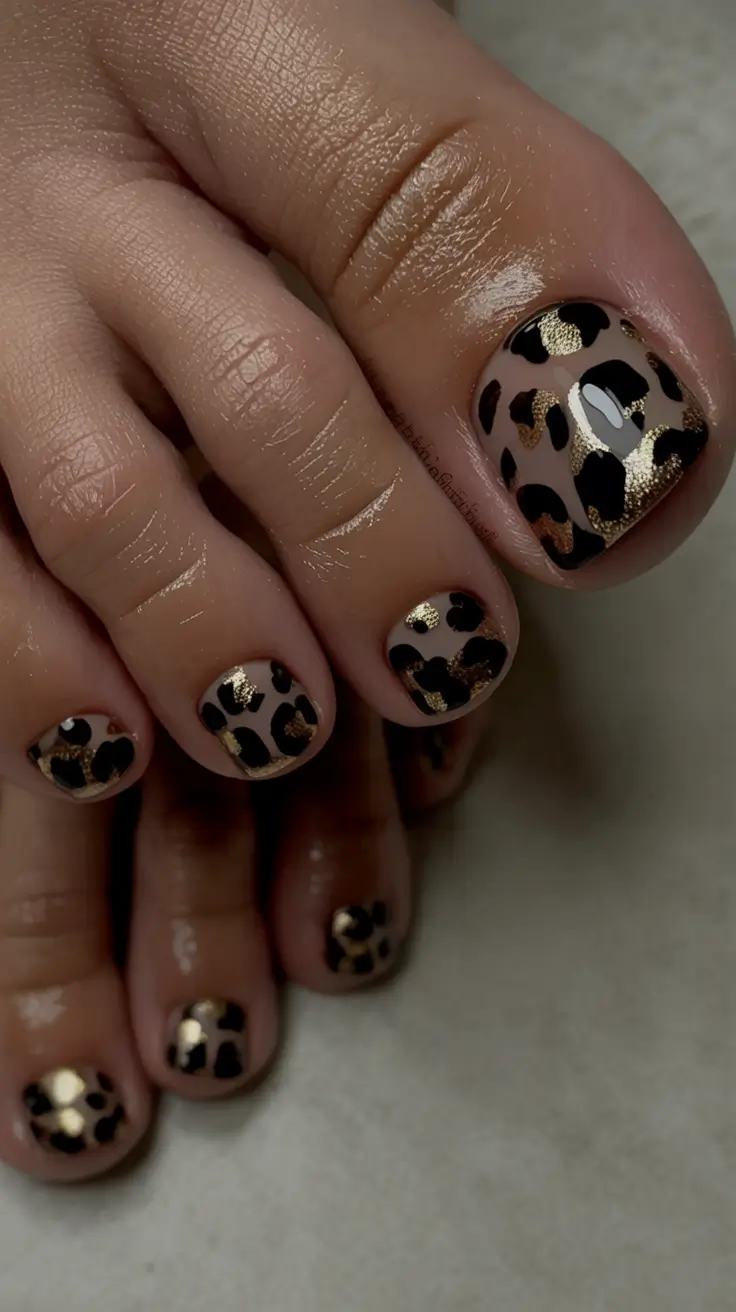 Fall Toe Nail designs Ideas 2025 Golden Leopard Drama