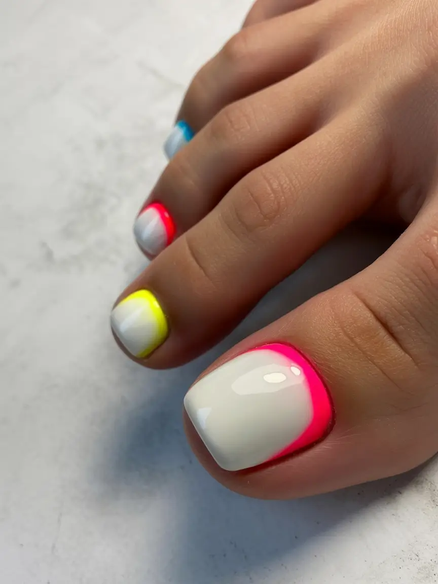 Fall Toe Nail designs Ideas 2025 Neon Tipped Whiteout