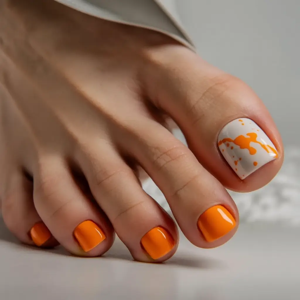 Fall Toe Nail designs Ideas 2025 Spilled Pumpkin on Porcelain