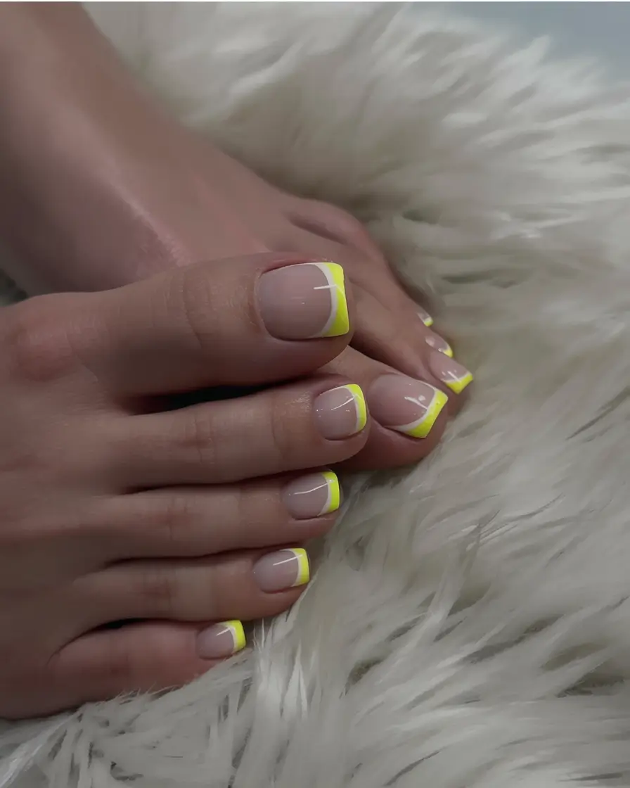 Fall Toe Nail designs Ideas 2025 Neon French With a Fall Filter