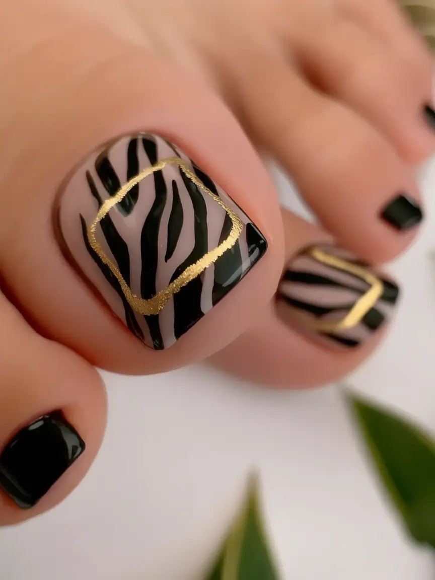 Fall Toe Nail designs Ideas 2025 Golden Zebra Luxe