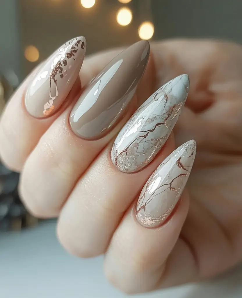 fall wedding nails 2025 Marble Elegance in Muted Earth Tones