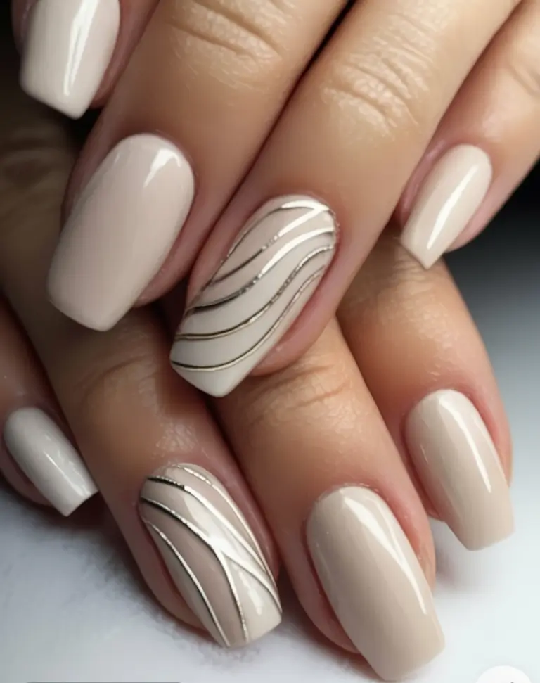 fall wedding nails 2025 Beige & Rose Gold Contours