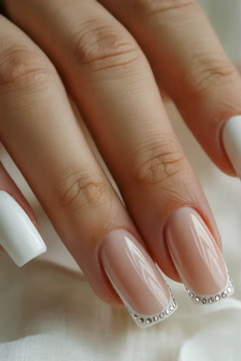 fall wedding nails 2025 Whispered Pink & Glitter Detail