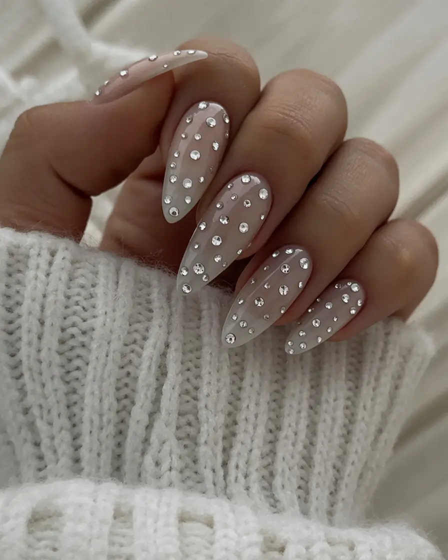 fall wedding nails 2025 Crystal-Covered Almond Drama