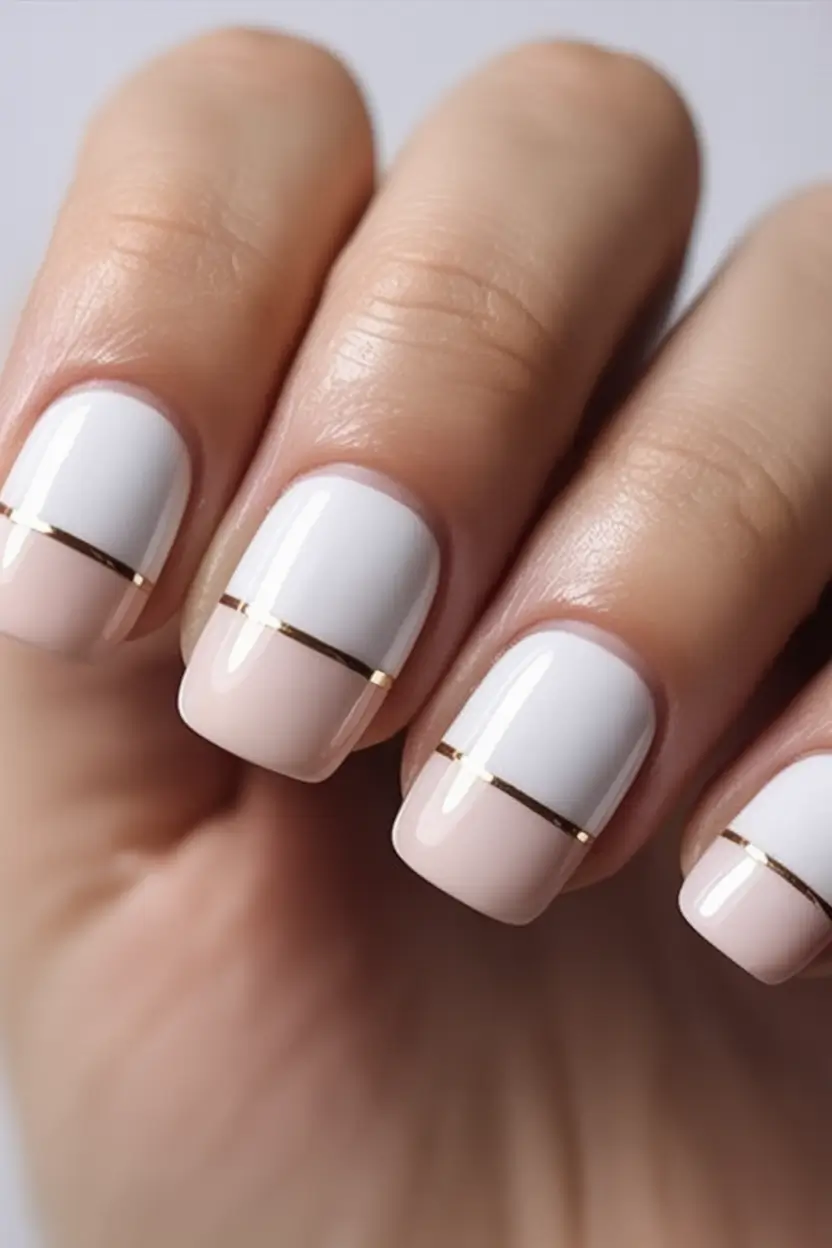 fall wedding nails 2025 White Band with Blush Contrast