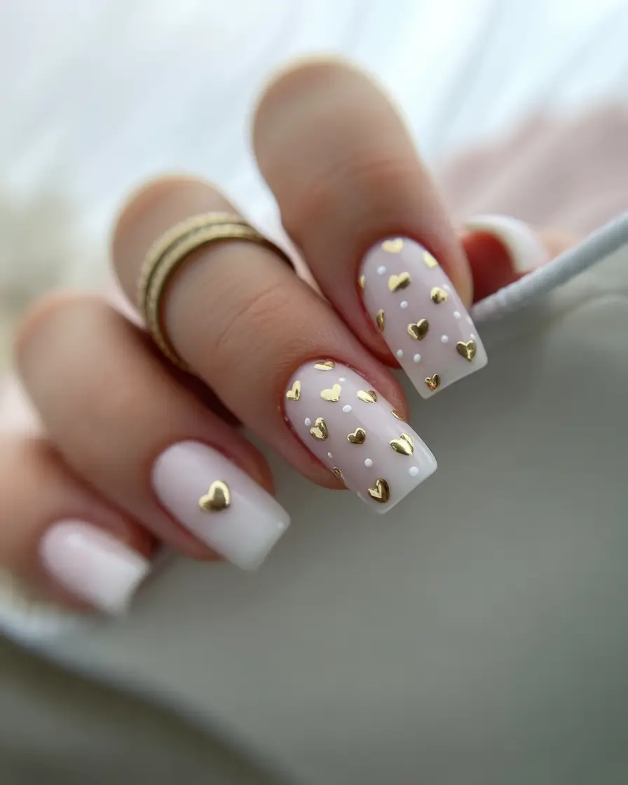 fall wedding nails 2025 Hearts and Dots for Playful Romance