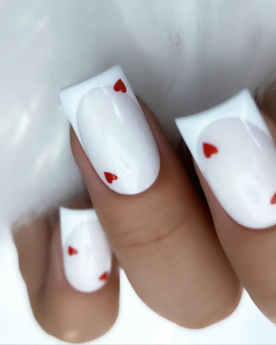 fall wedding nails 2025 Modern White Hearts on Square Tips
