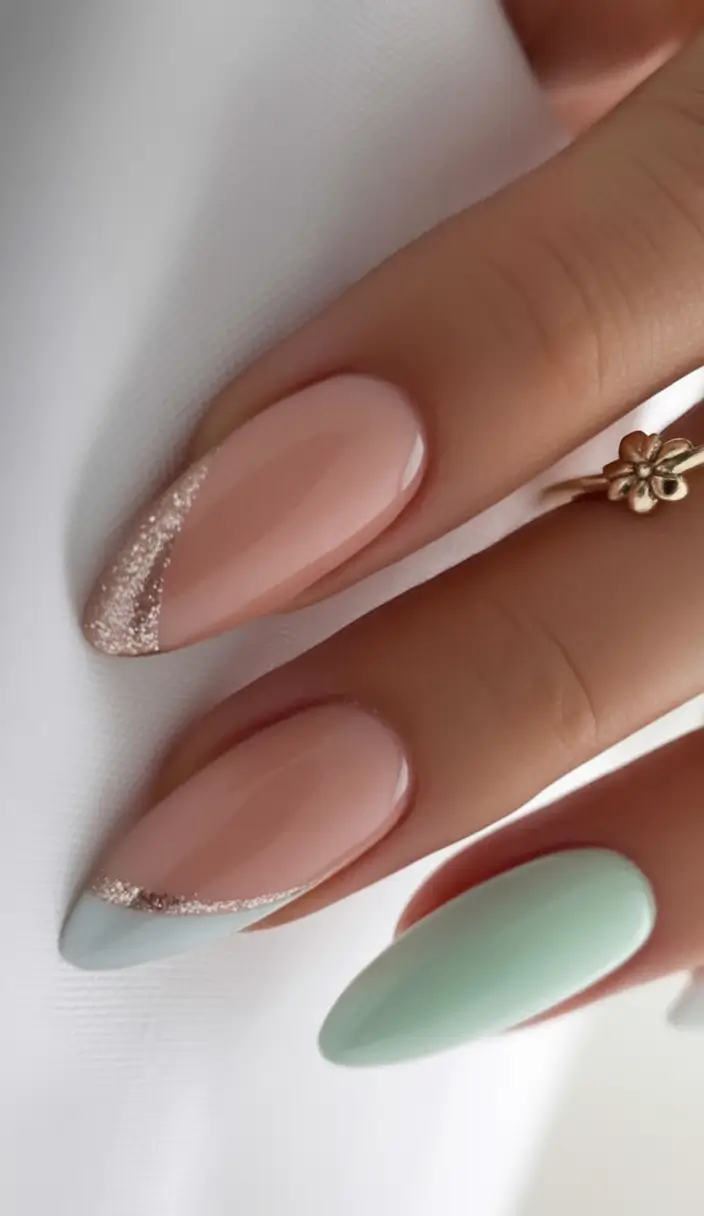 fall wedding nails 2025 Muted Pastels with a Glitter Twist