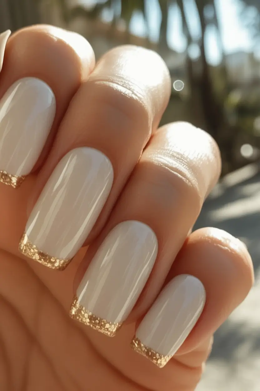 fall wedding nails 2025 Soft Gold-Tipped Neutrals