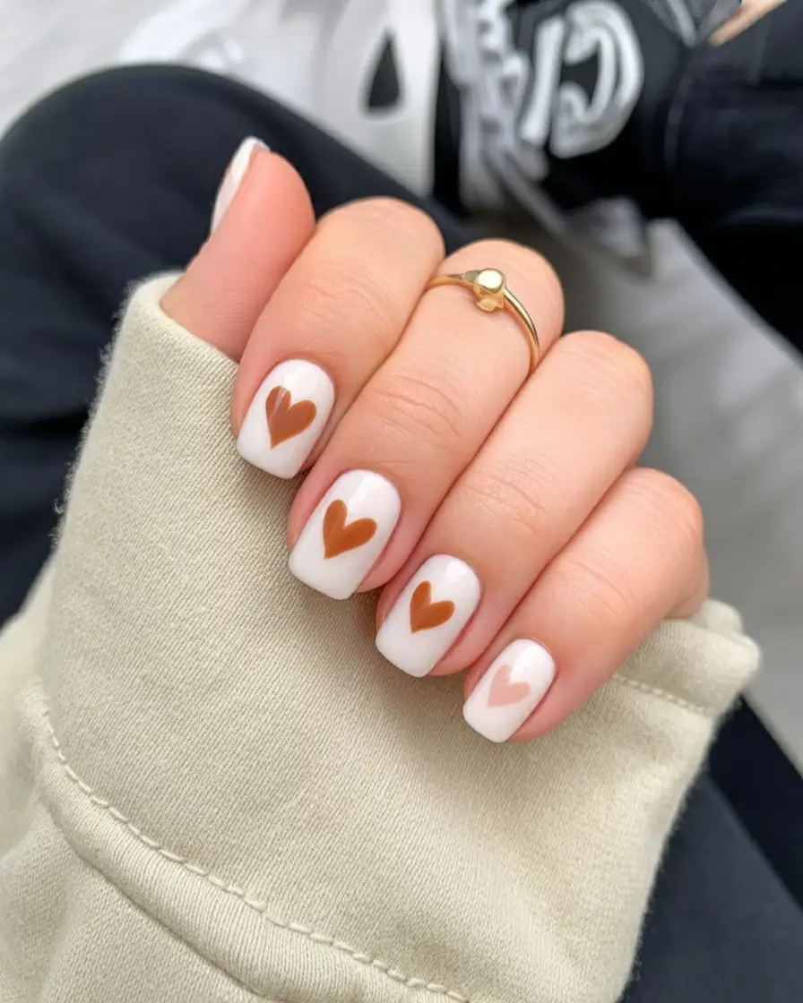 Modern Fall Manicure Ideas 2025 Minimalist Hearts with a Seasonal Twist