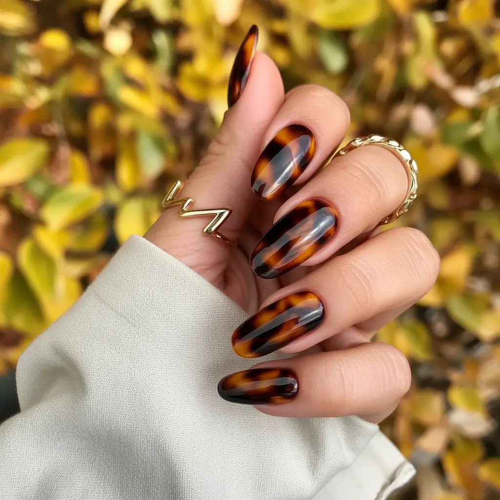 Modern Fall Manicure Ideas 2025 Tortoiseshell Chic for Fall Evenings