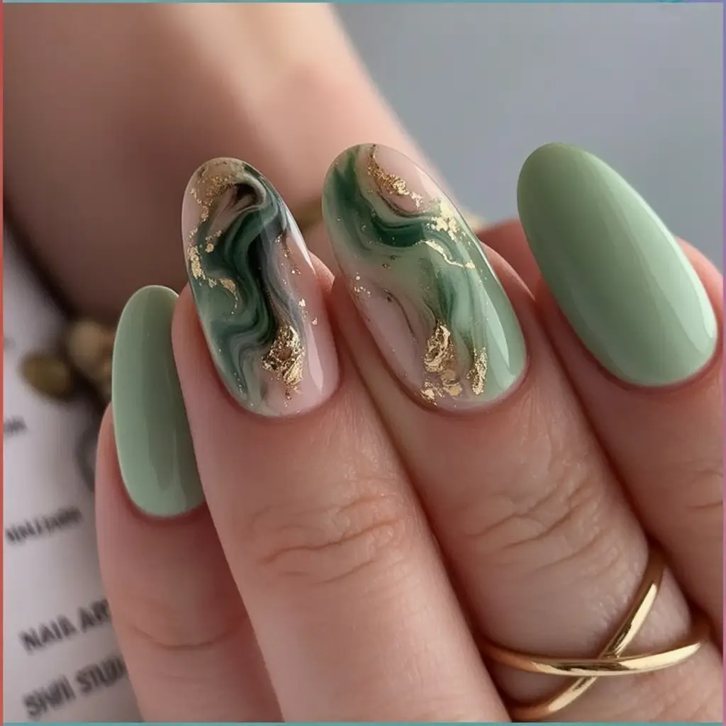 Modern Fall Manicure Ideas 2025 Green Marble Luxe