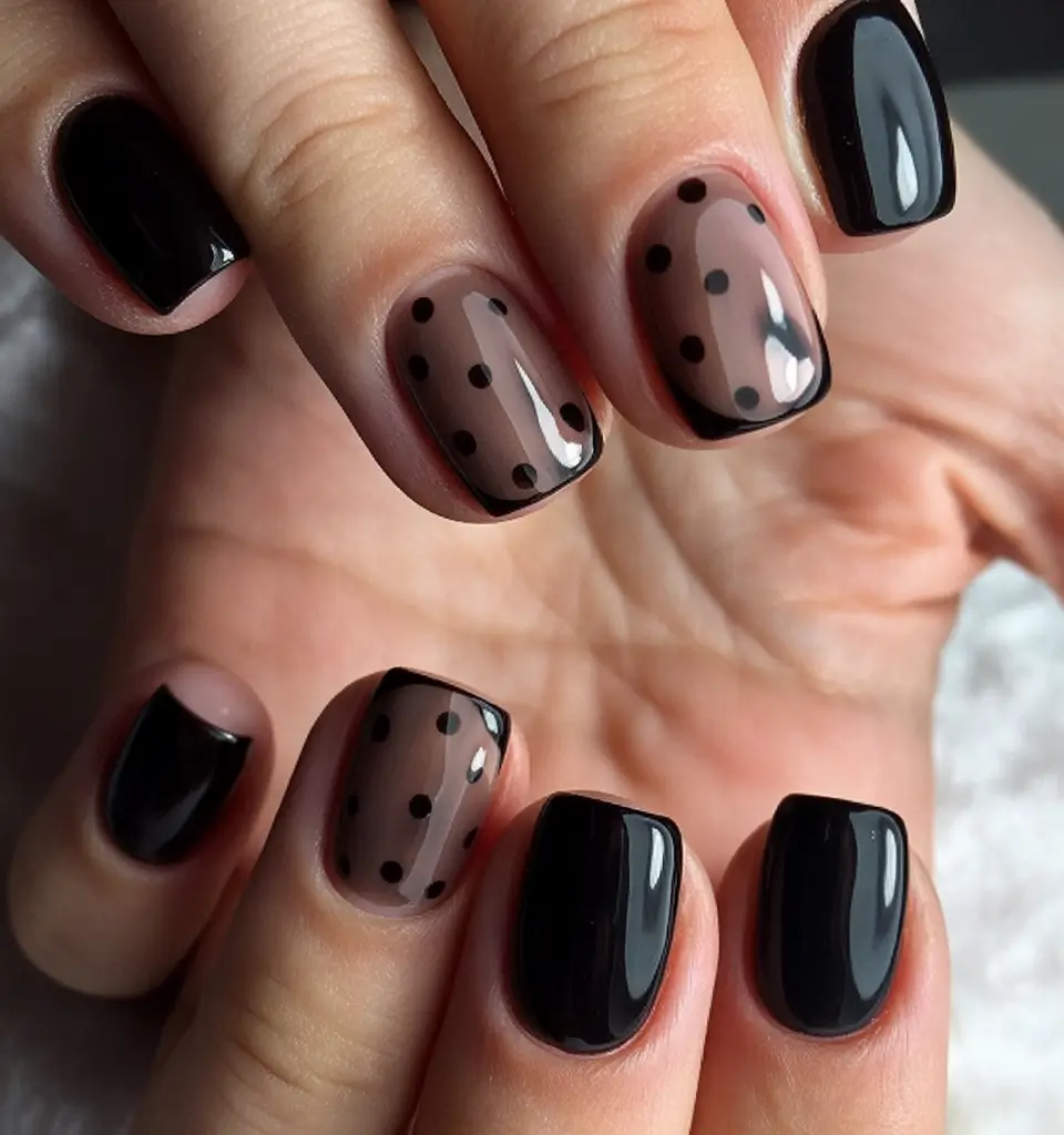 Modern Fall Manicure Ideas 2025 Smoky Polka Dot Glam