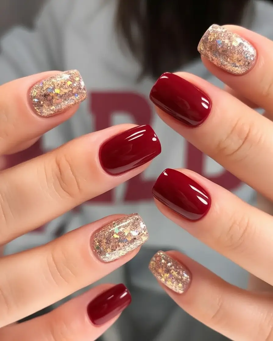 Modern Fall Manicure Ideas 2025 Gilded Red Statement