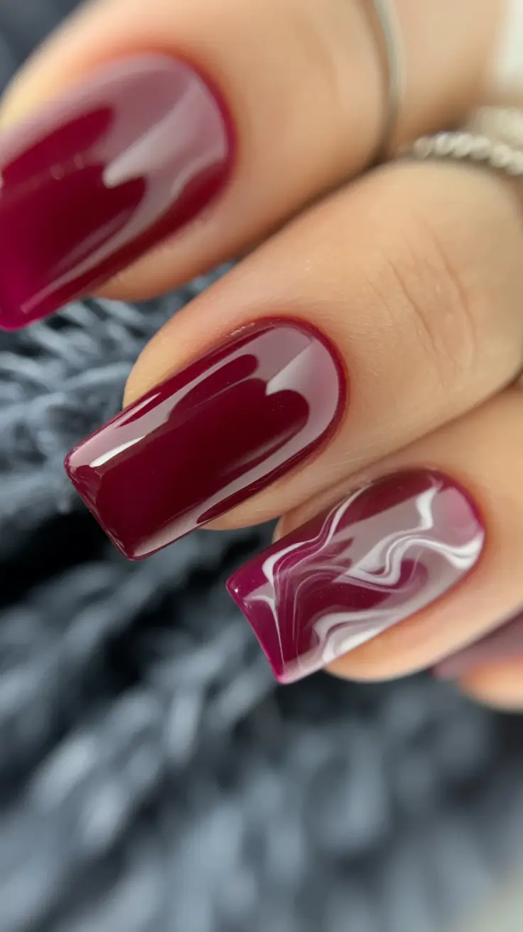 Modern Fall Manicure Ideas 2025 Deep Wine With Fluid Swirl