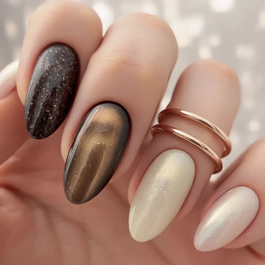 Modern Fall Manicure Ideas 2025 Shimmering Coffee-To-Cream Ombre