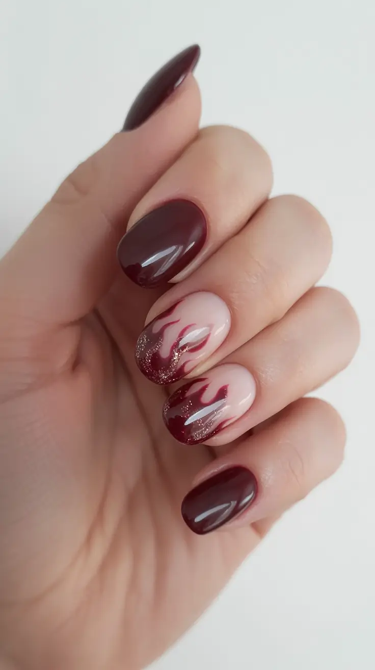 Nail Trends for Fall 2025 Burgundy Flame Tips
