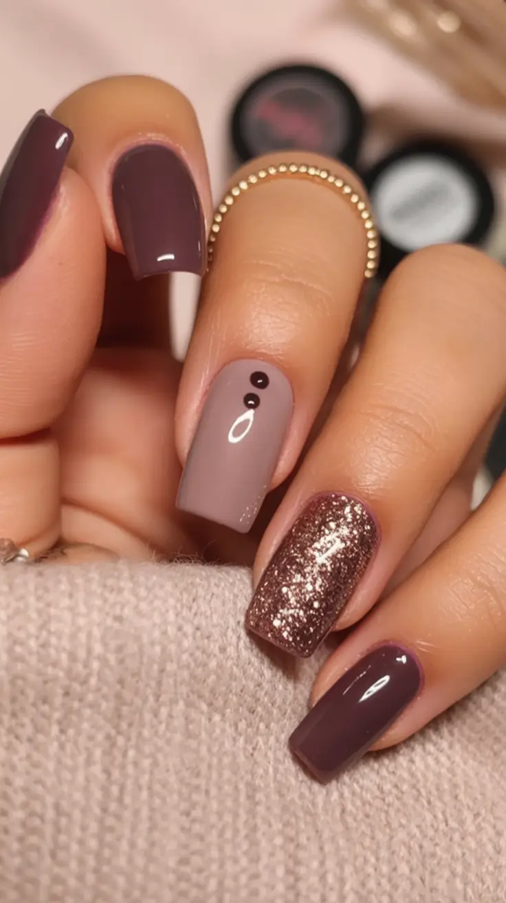 Nail Trends for Fall 2025 Plum and Glitter Mix