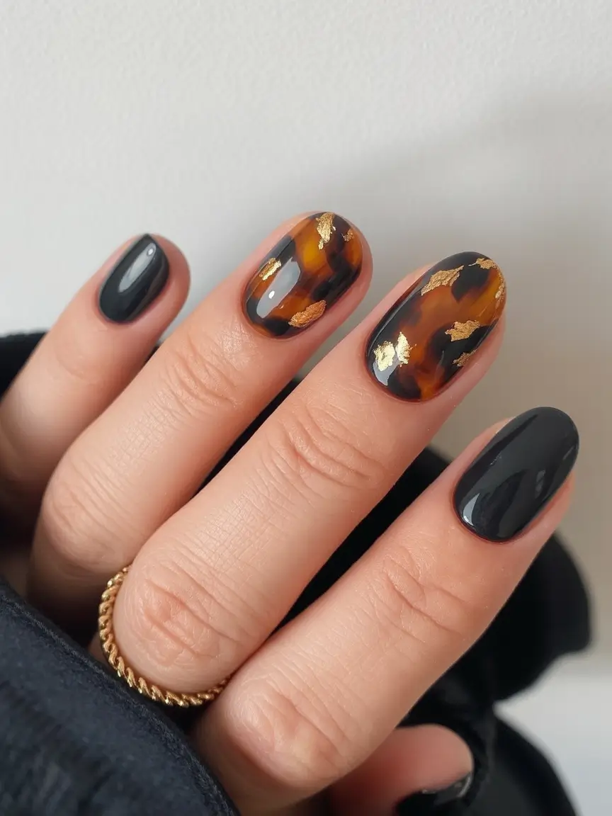 Nail Trends for Fall 2025 Black & Tortoiseshell Elegance