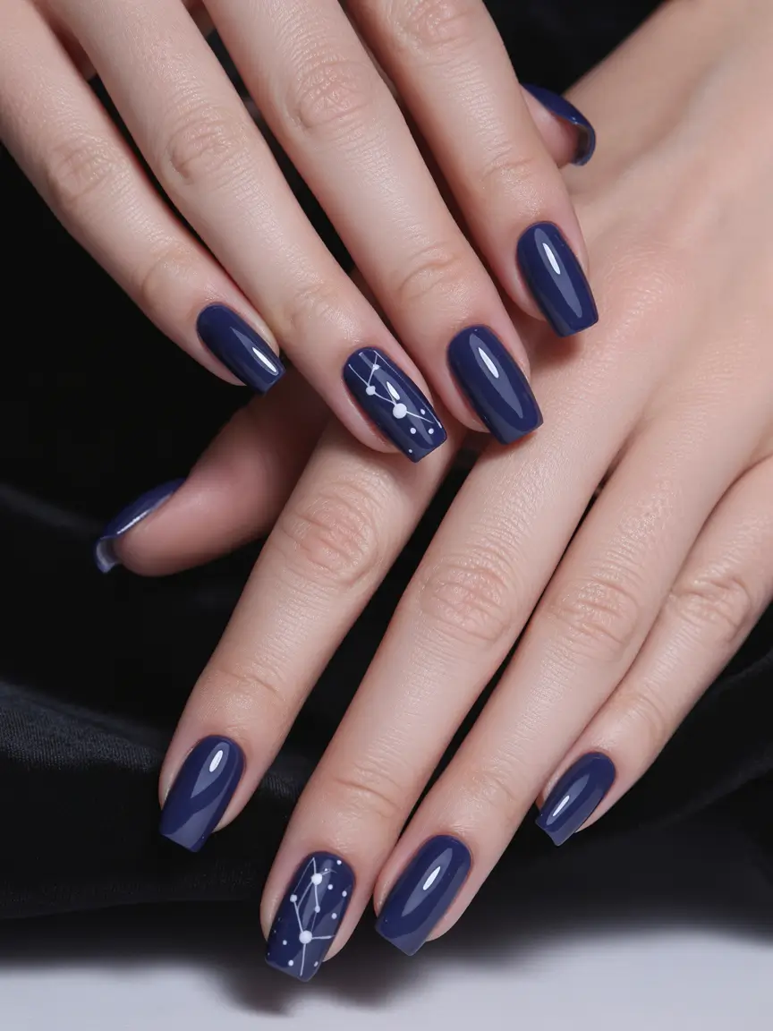 Navy Blue Fall 2025 Nail Ideas Constellation-Inspired Navy Nails