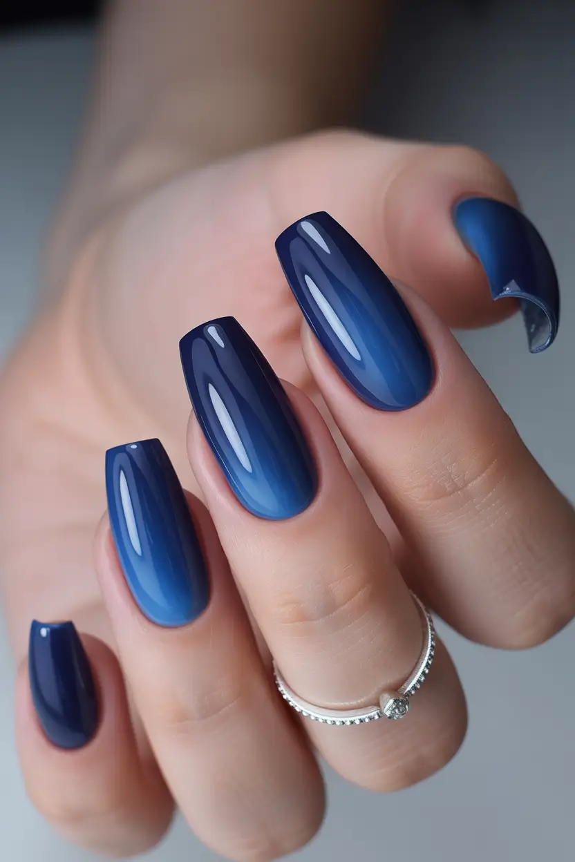 Glossy Royal Blue Confidence navy blue fall 2025 nail ideas