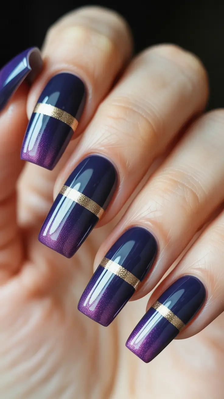 Purple Twilight Stripes navy blue fall 2025 nail ideas