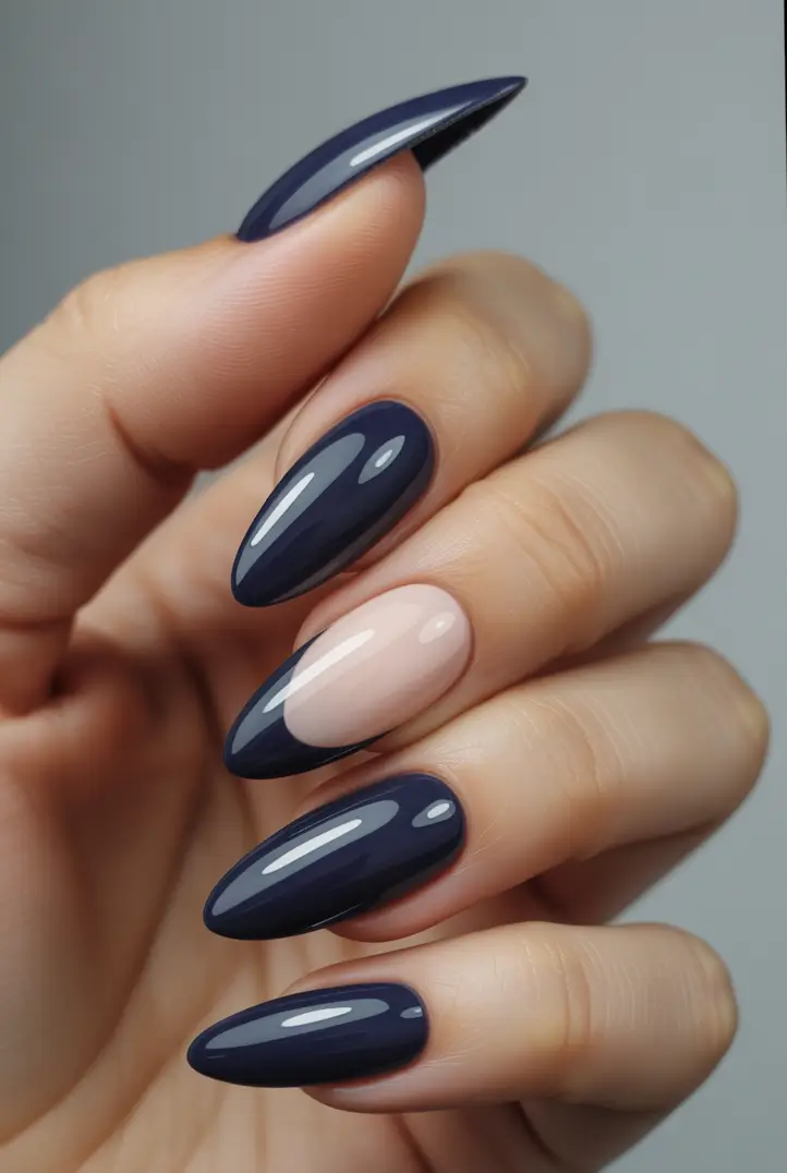 Navy Blue Fall 2025 Nail Ideas Minimalist Navy with Nude Contrast