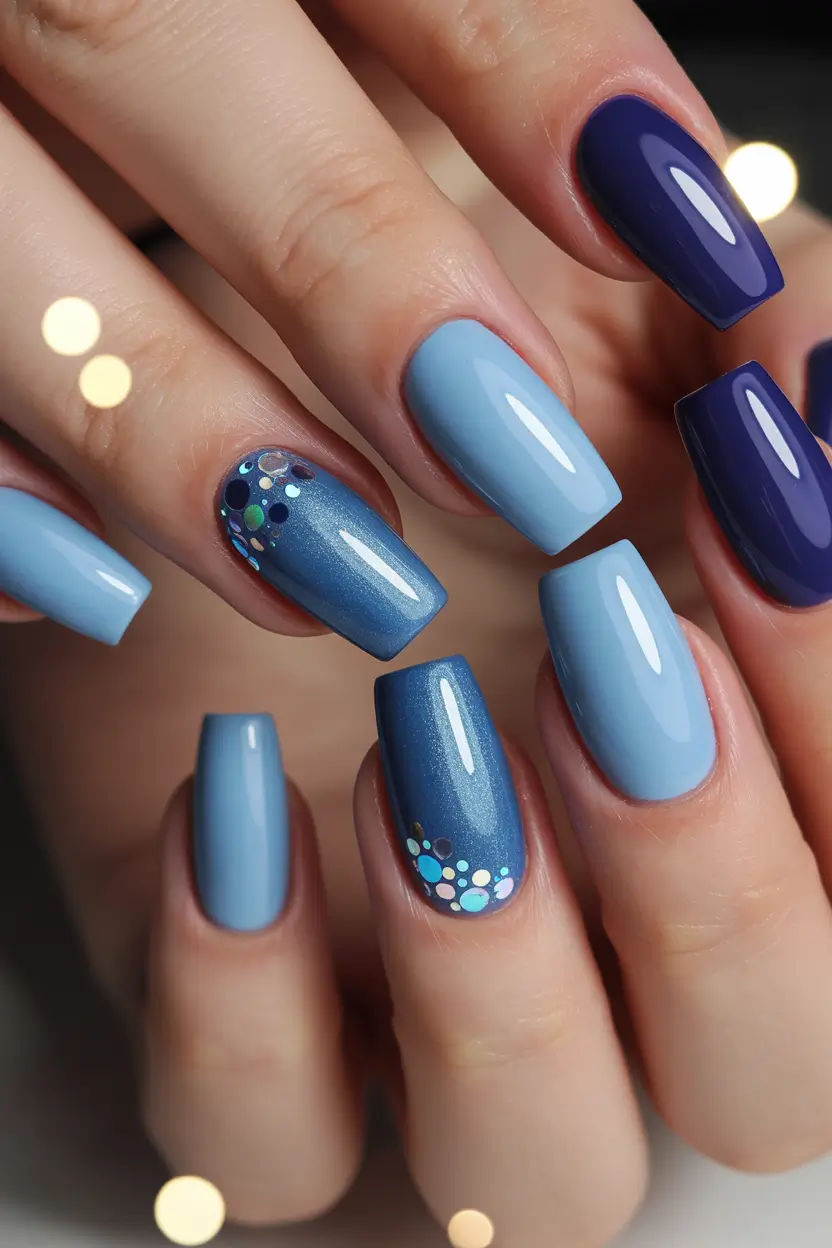 Navy Blue Fall 2025 Nail Ideas Playful Mix of Navy and Sky Blue