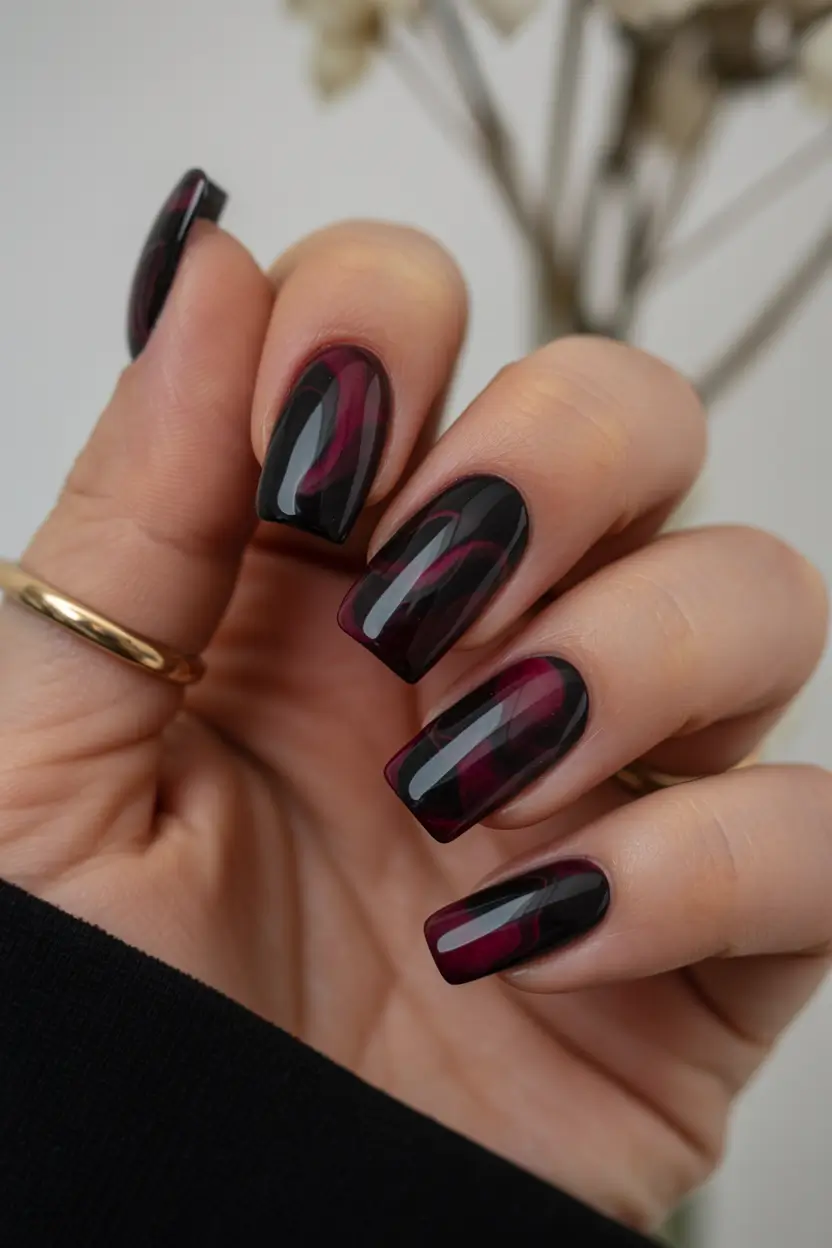 Popular Fall Nail Colors 2025 Dark Plum Marble