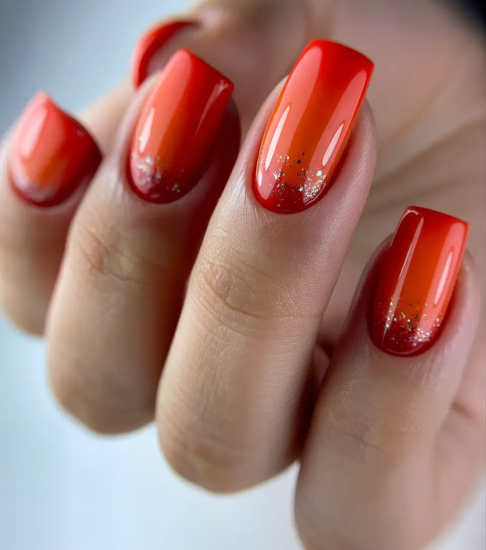 Popular Fall Nail Colors 2025 Fiery Red Ombre