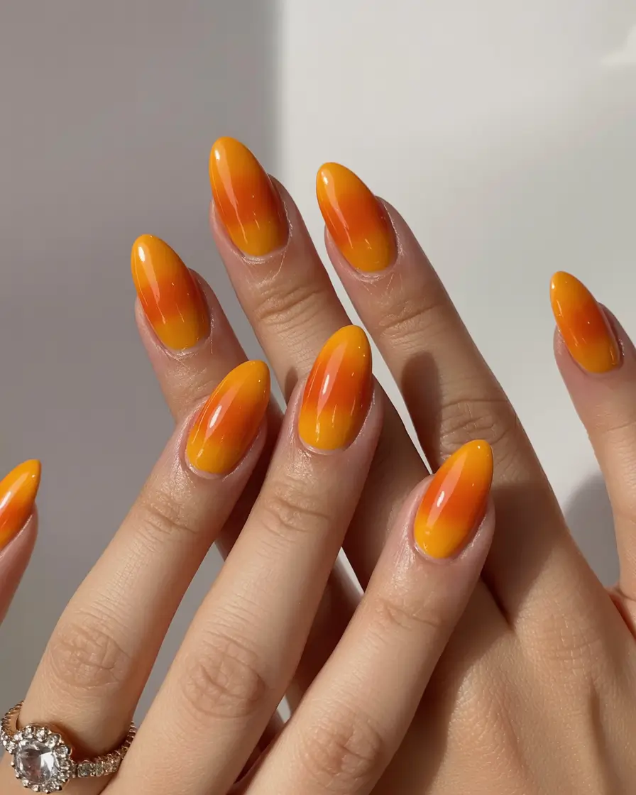 Popular Fall Nail Colors 2025 Sunset Ombre Glow