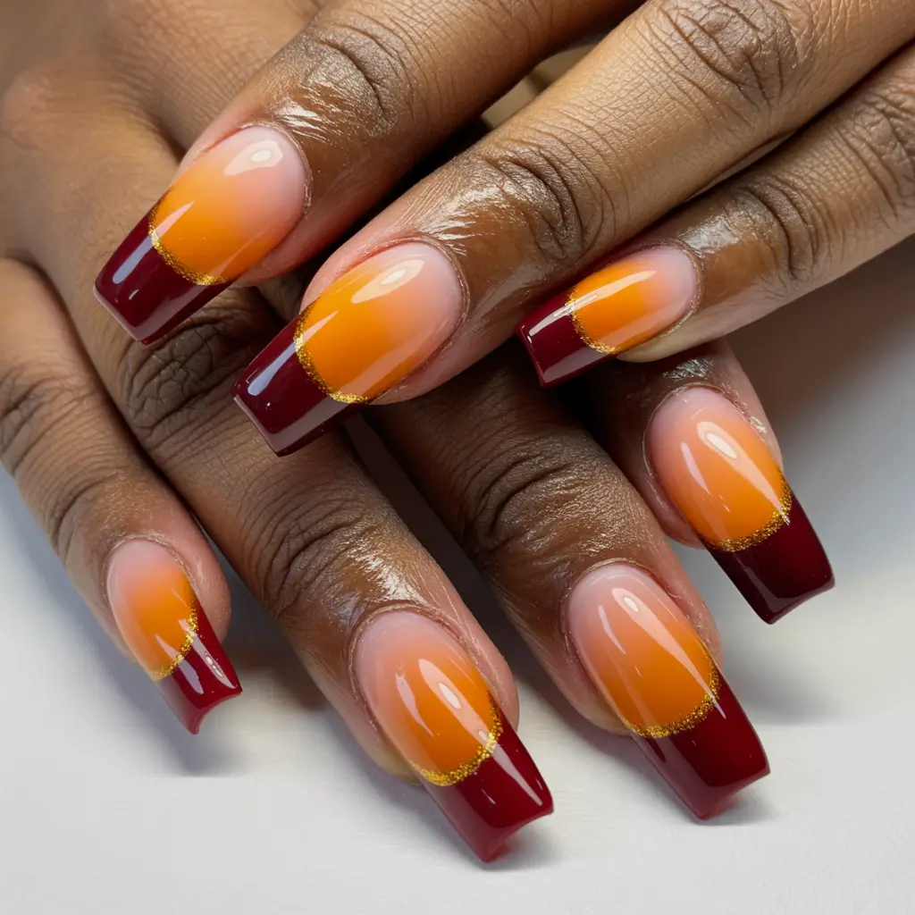 Popular Fall Nail Colors 2025 Sunset French Blend