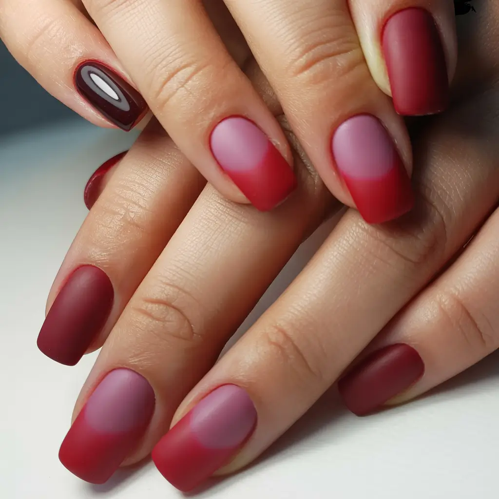 Square Shaped Fall Nails 2025 matte gradient in burgundy, plum, and wine tones