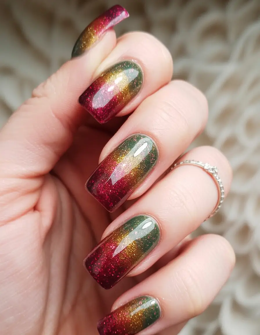 Square Shaped Fall Nails 2025 Glitter Ombre in Autumn Tones