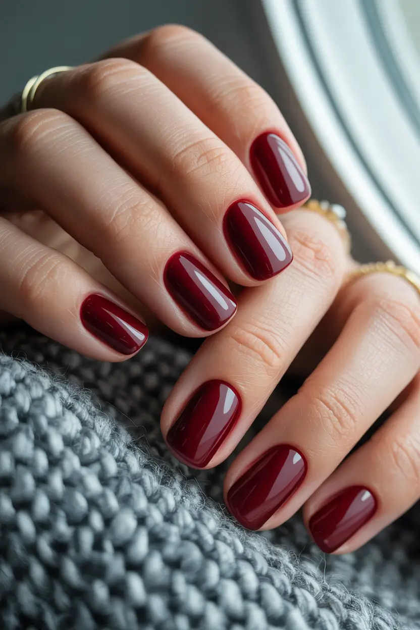 Square Shaped Fall Nails 2025 Classic Short Burgundy
