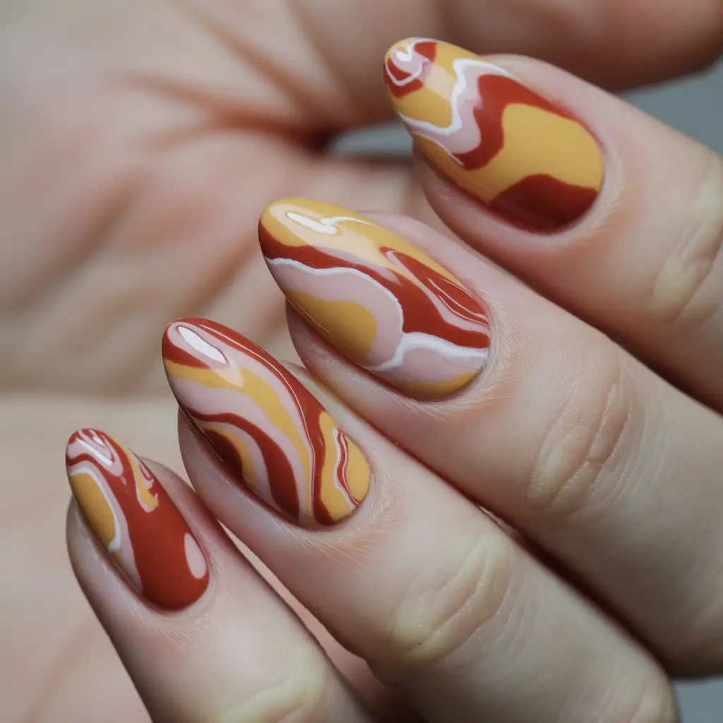 Stylish Brown Fall Nails 2025 Retro Waves in Warm Tones