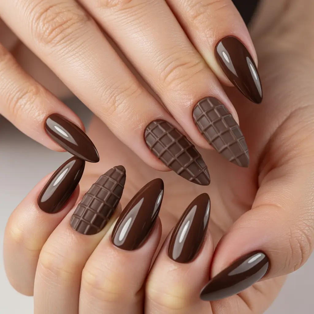 Stylish Brown Fall Nails 2025 Chocolate Bar Texture