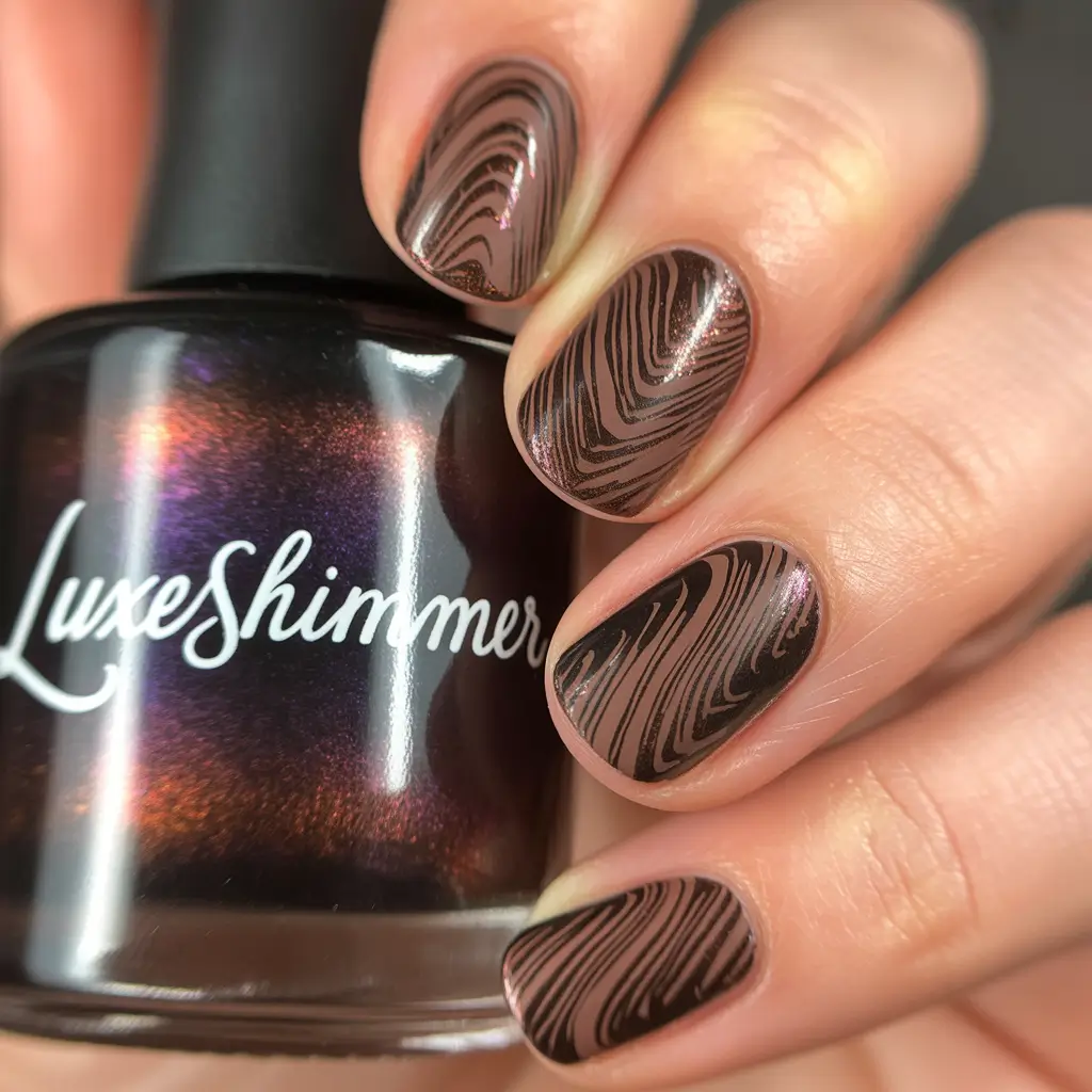 Stylish Brown Fall Nails 2025 – Woodgrain Brown Swirls
