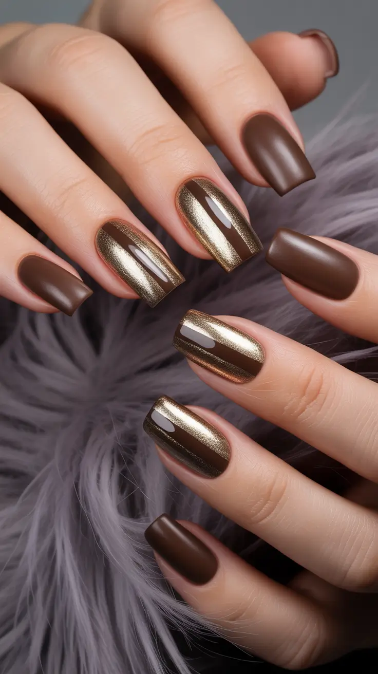 Stylish Brown Fall Nails 2025 – Golden Mocha Elegance