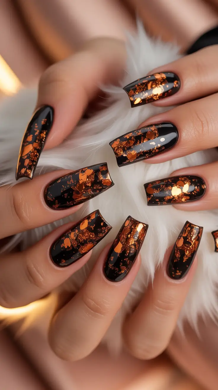 Stylish Brown Fall Nails 2025 Burnt Copper Foil Drama