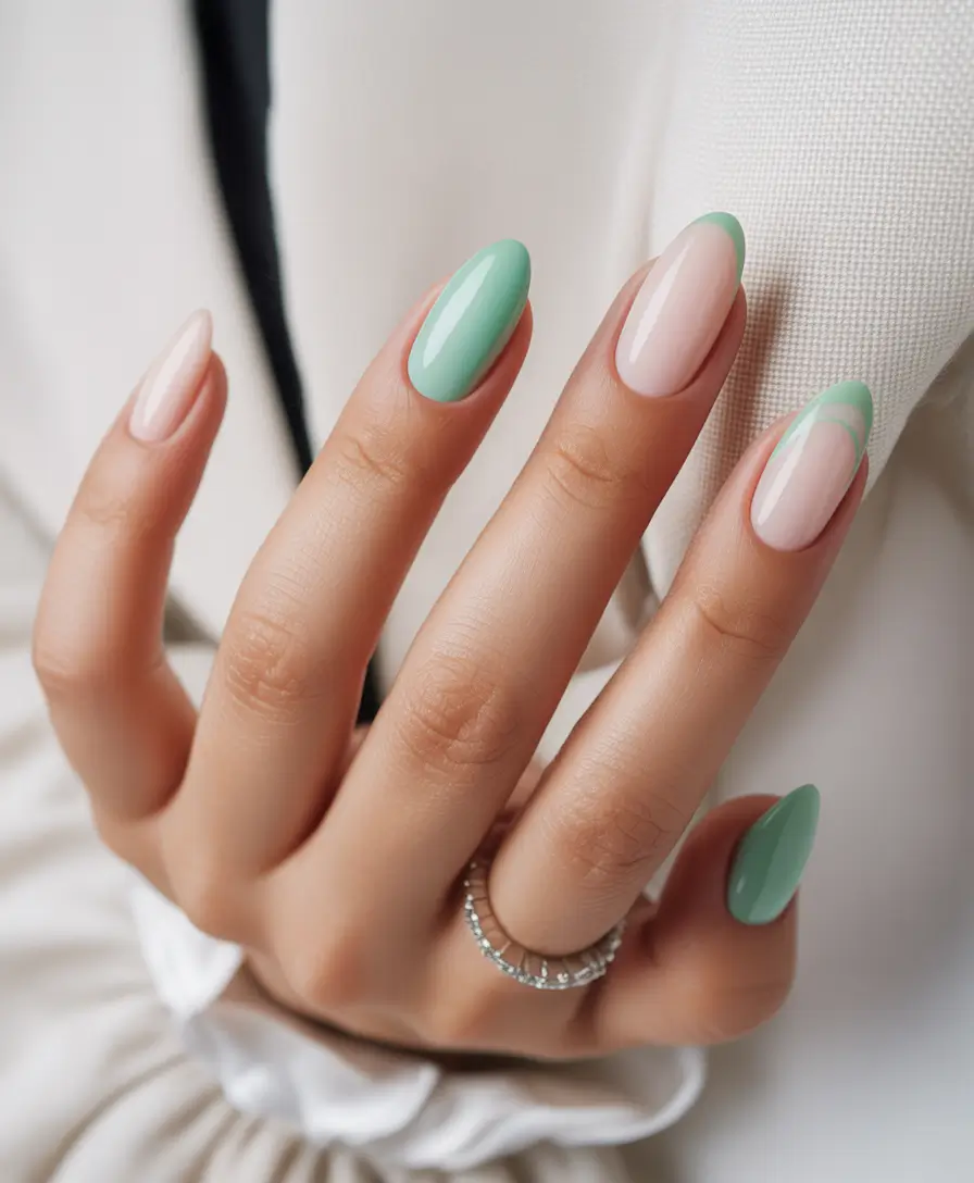 Stylish Pink Fall Nails 2025 Soft Green Edge French