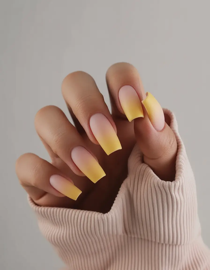 Stylish Pink Fall Nails 2025 Pastel Yellow Fade with Pink Base