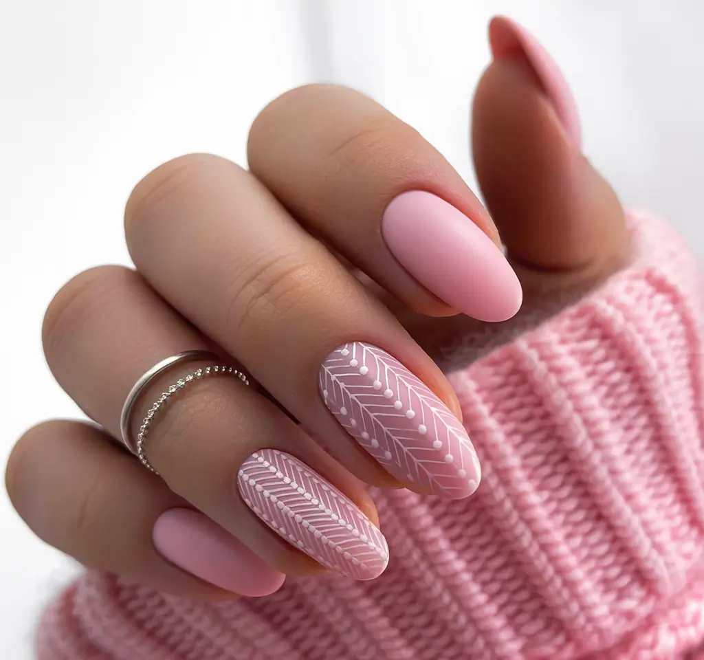 Stylish Pink Fall Nails 2025 with Matte Dusty Pink and Leaf Detailing