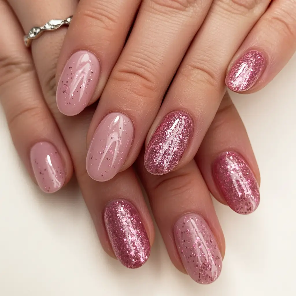 Stylish Pink Fall Nails 2025 Dusty Rose Glitter